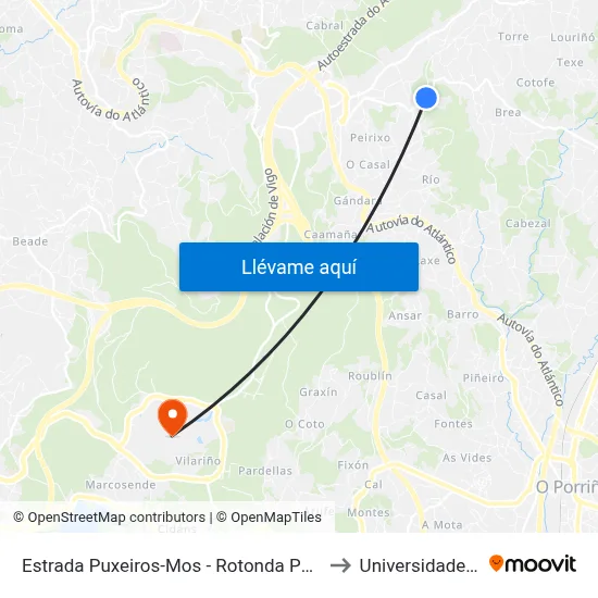Estrada Puxeiros-Mos - Rotonda Pena Francia (Mos) to Universidade de Vigo map