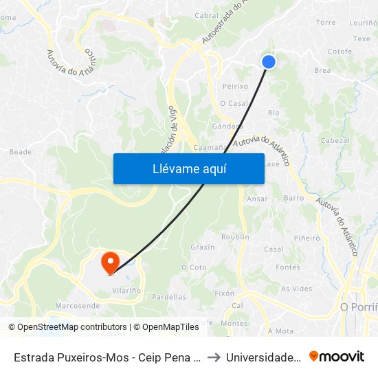 Estrada Puxeiros-Mos - Ceip Pena de Francia (Mos) to Universidade de Vigo map