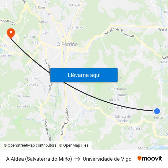 A Aldea (Salvaterra do Miño) to Universidade de Vigo map