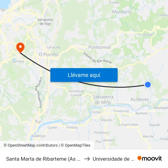 Santa Marta de Ribarteme (As Neves) to Universidade de Vigo map