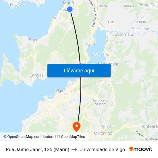 Rúa Jaime Janer, 125 (Marín) to Universidade de Vigo map