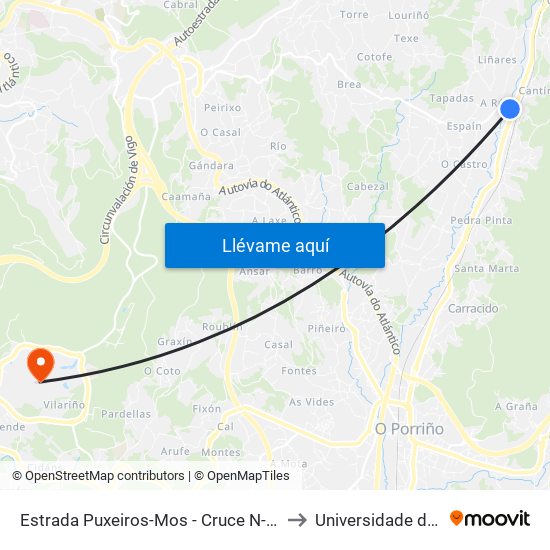 Estrada Puxeiros-Mos - Cruce N-550 (Mos) to Universidade de Vigo map
