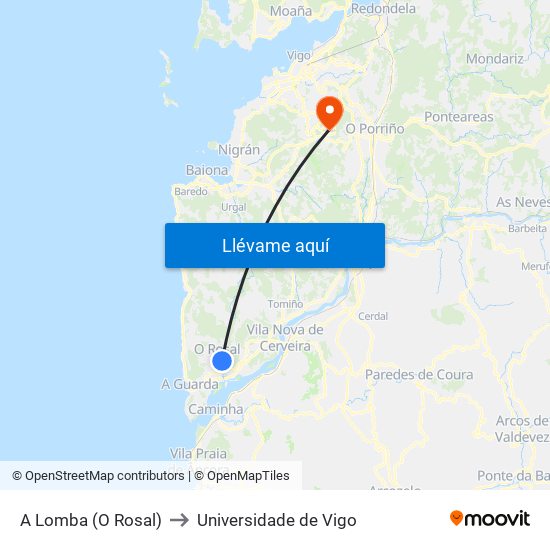 A Lomba (O Rosal) to Universidade de Vigo map