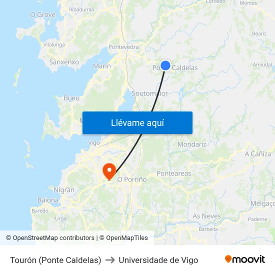 Tourón (Ponte Caldelas) to Universidade de Vigo map