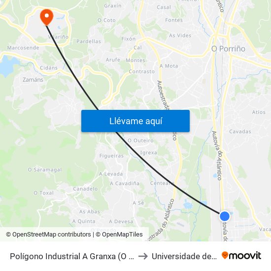 Polígono Industrial A Granxa (O Porriño) to Universidade de Vigo map