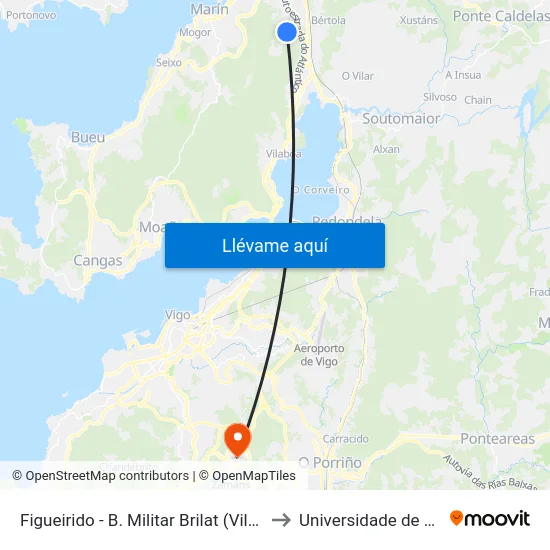 Figueirido - B. Militar Brilat (Vilaboa) to Universidade de Vigo map