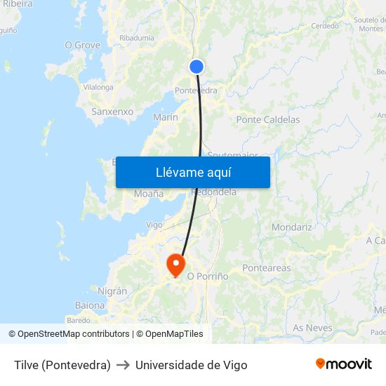 Tilve (Pontevedra) to Universidade de Vigo map