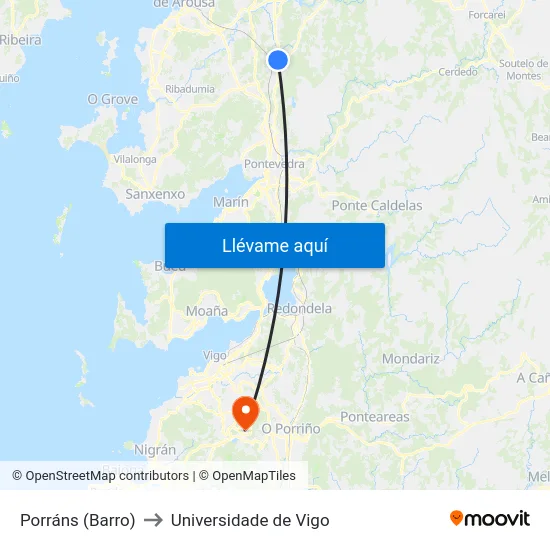 Porráns (Barro) to Universidade de Vigo map