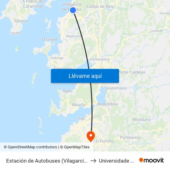 Estación de Autobuses (Vilagarcía de Arousa) to Universidade de Vigo map