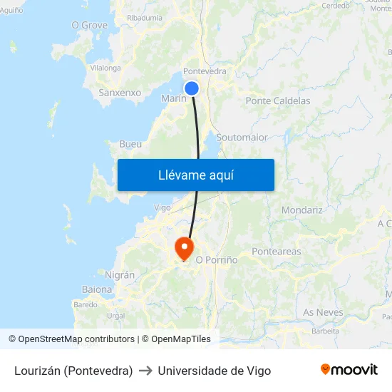 Lourizán (Pontevedra) to Universidade de Vigo map