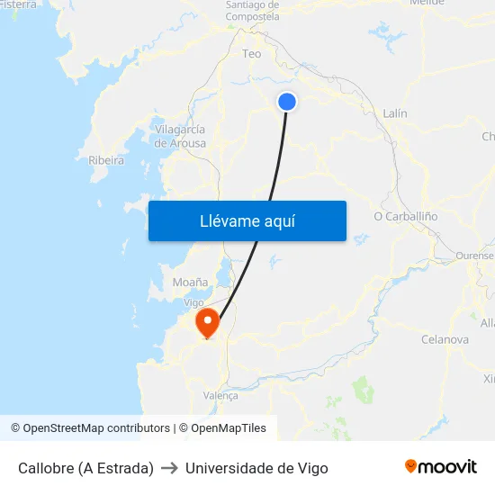 Callobre (A Estrada) to Universidade de Vigo map