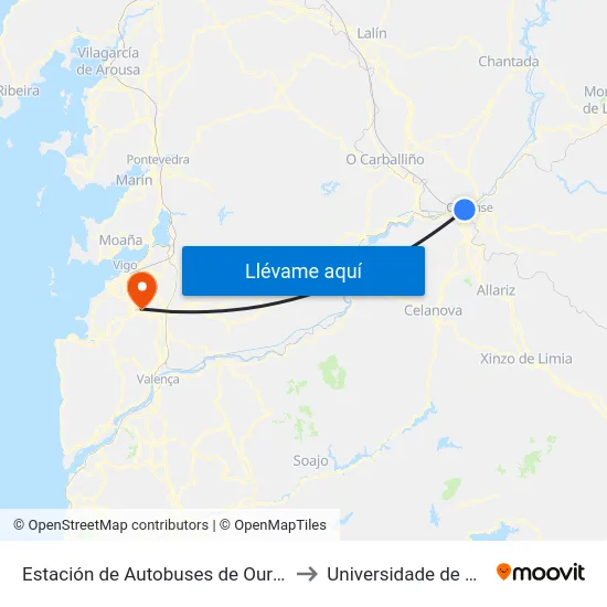 Estación de Autobuses de Ourense to Universidade de Vigo map