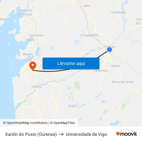 Xardín do Posío (Ourense) to Universidade de Vigo map