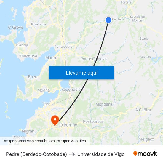Pedre (Cerdedo-Cotobade) to Universidade de Vigo map