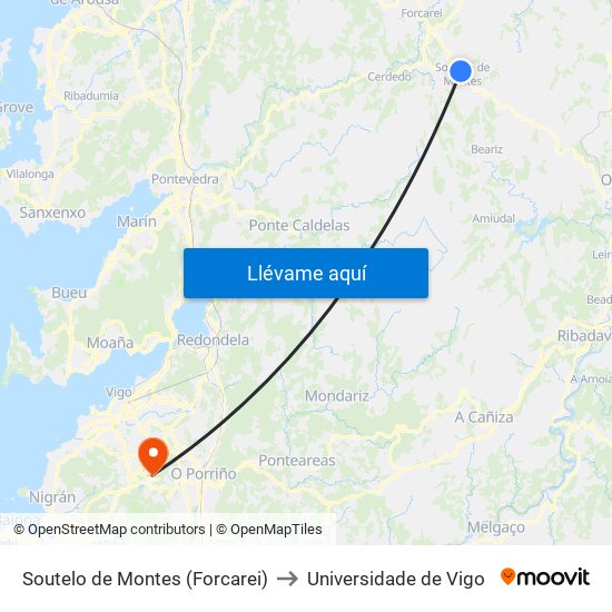 Soutelo de Montes (Forcarei) to Universidade de Vigo map