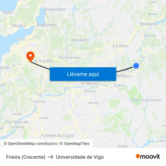 Frieira (Crecente) to Universidade de Vigo map