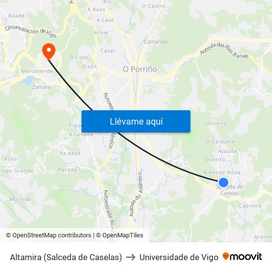 Altamira (Salceda de Caselas) to Universidade de Vigo map