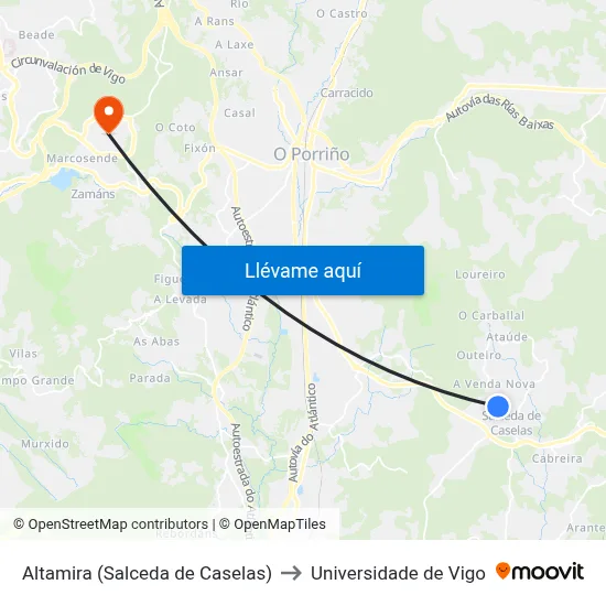 Altamira (Salceda de Caselas) to Universidade de Vigo map