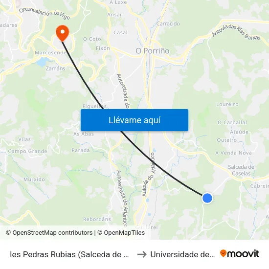 Ies Pedras Rubias (Salceda de Caselas) to Universidade de Vigo map