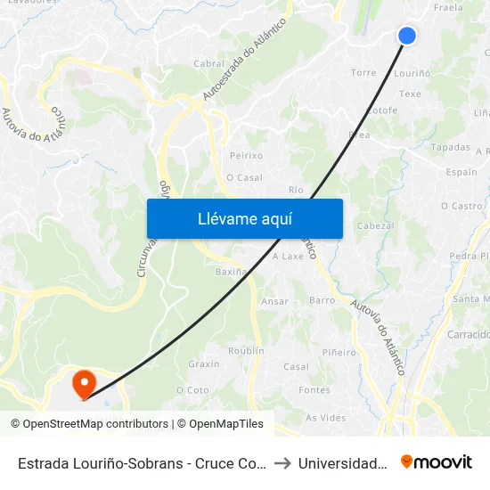 Estrada Louriño-Sobrans - Cruce Costa da Viñiña (Mos) to Universidade de Vigo map