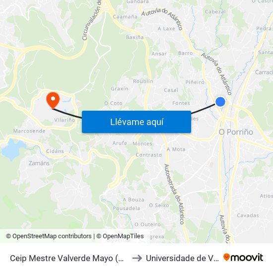 Ceip Mestre Valverde Mayo (Mos) to Universidade de Vigo map