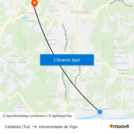 Caldelas (Tui) to Universidade de Vigo map