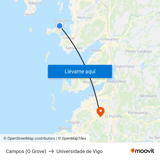 Campos (O Grove) to Universidade de Vigo map