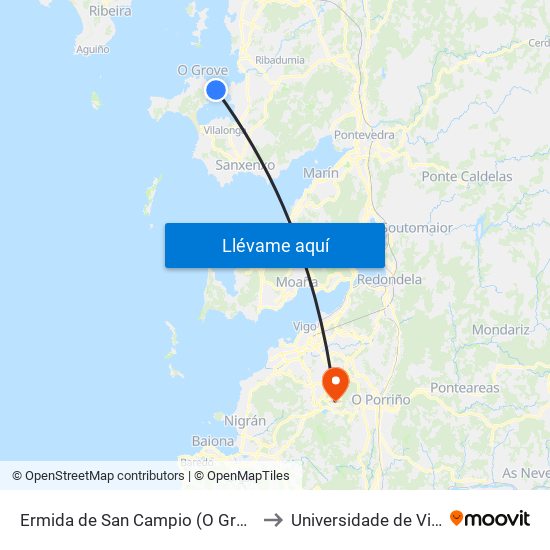 Ermida de San Campio (O Grove) to Universidade de Vigo map