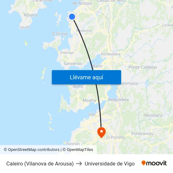 Caleiro (Vilanova de Arousa) to Universidade de Vigo map