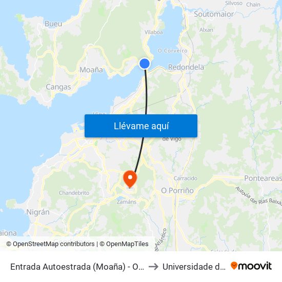 Entrada Autoestrada (Moaña) - O Regueiriño to Universidade de Vigo map