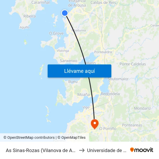 As Sinas-Rozas (Vilanova de Arousa) to Universidade de Vigo map