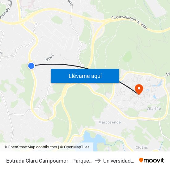 Estrada Clara Campoamor - Parque Tecnolóxico (Vigo) to Universidade de Vigo map