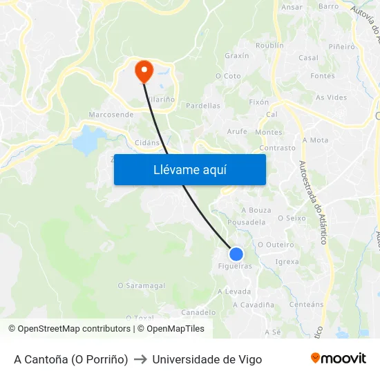 A Cantoña (O Porriño) to Universidade de Vigo map