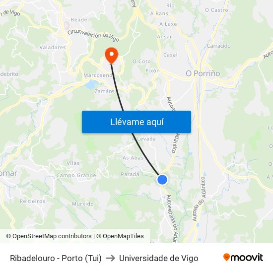 Ribadelouro - Porto (Tui) to Universidade de Vigo map