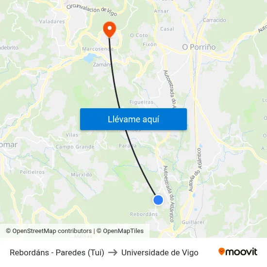 Rebordáns - Paredes (Tui) to Universidade de Vigo map