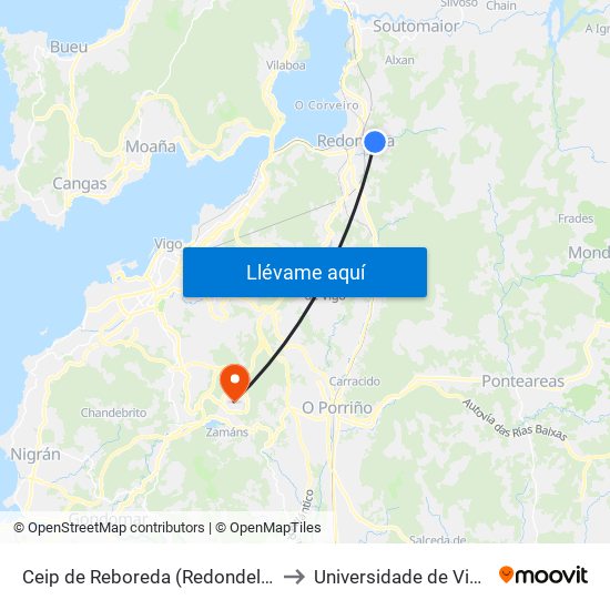 Ceip de Reboreda (Redondela) to Universidade de Vigo map