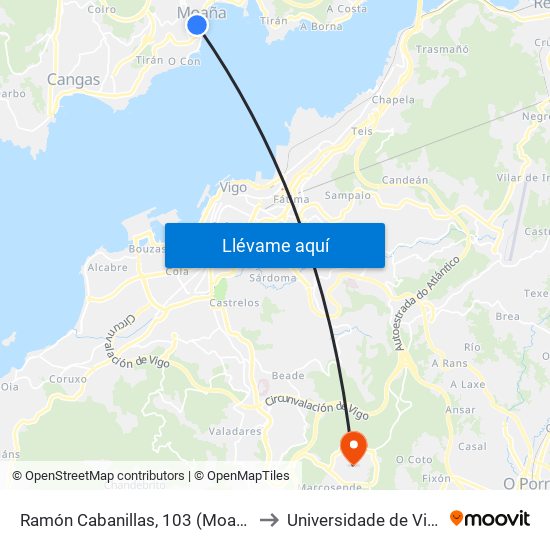 Ramón Cabanillas, 103 (Moaña) to Universidade de Vigo map