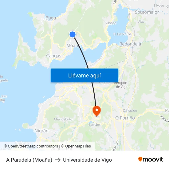 A Paradela (Moaña) to Universidade de Vigo map