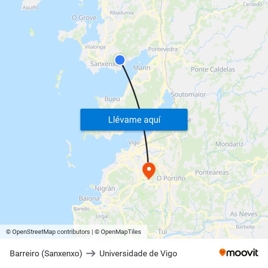 Barreiro (Sanxenxo) to Universidade de Vigo map