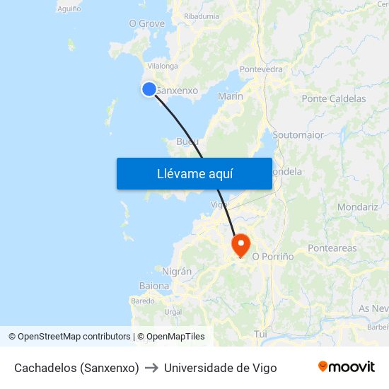 Cachadelos (Sanxenxo) to Universidade de Vigo map