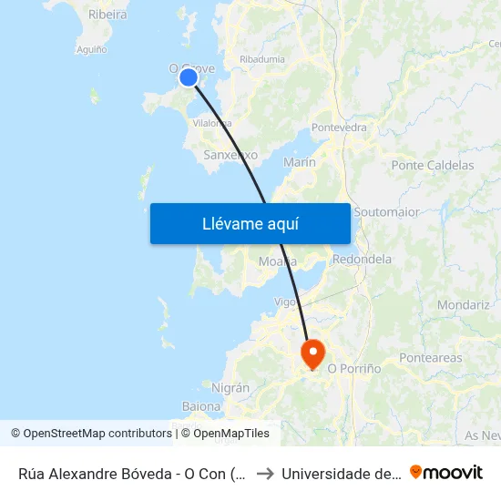 Rúa Alexandre Bóveda - O Con (O Grove) to Universidade de Vigo map