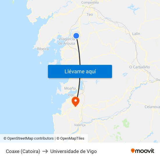 Coaxe (Catoira) to Universidade de Vigo map