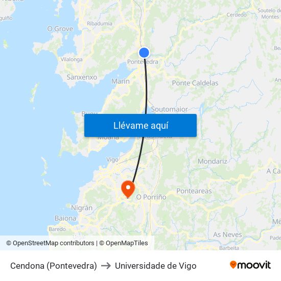 Cendona (Pontevedra) to Universidade de Vigo map