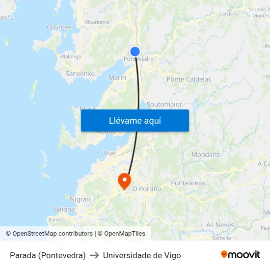 Parada (Pontevedra) to Universidade de Vigo map