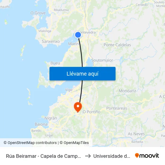 Rúa Beiramar - Capela de Campelo (Poio) to Universidade de Vigo map