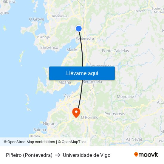 Piñeiro (Pontevedra) to Universidade de Vigo map