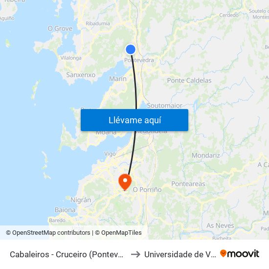 Cabaleiros - Cruceiro (Pontevedra) to Universidade de Vigo map