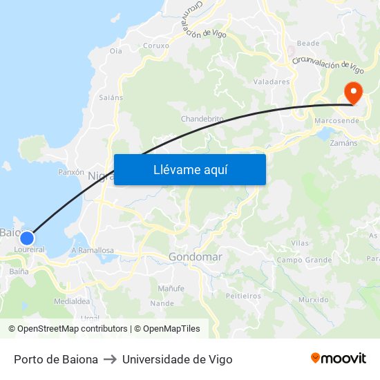 Porto de Baiona to Universidade de Vigo map