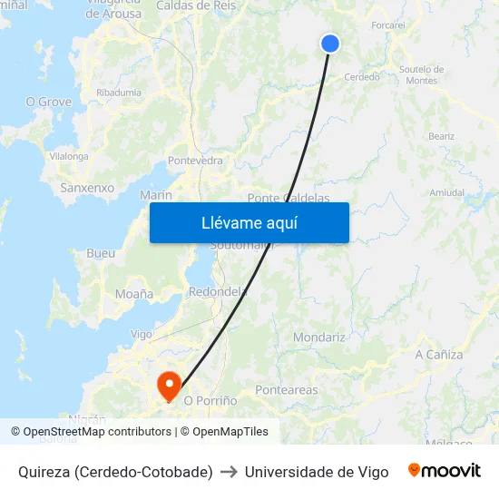 Quireza (Cerdedo-Cotobade) to Universidade de Vigo map