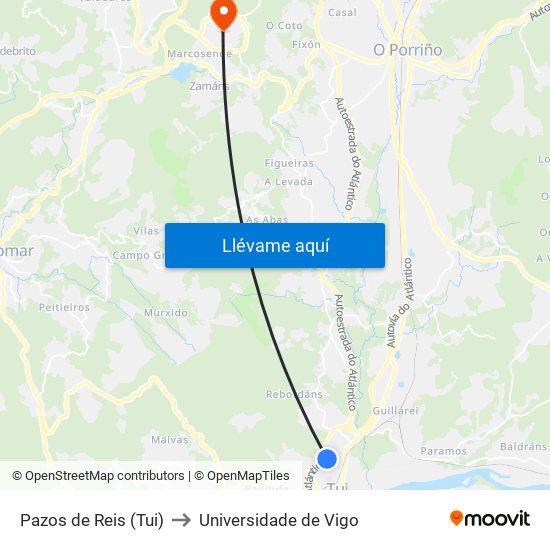 Pazos de Reis (Tui) to Universidade de Vigo map